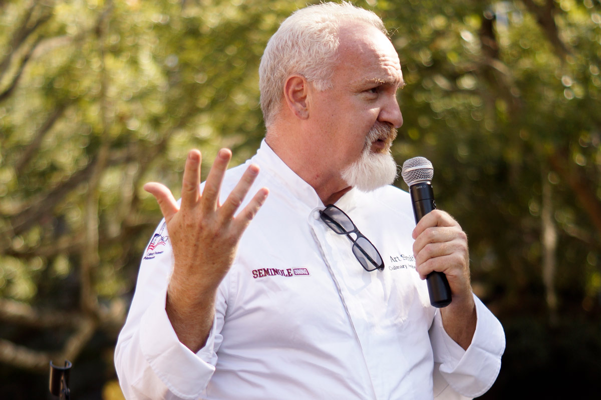 Photo of Seminole Dining staff member speaking at The Longest Table @ FSU event