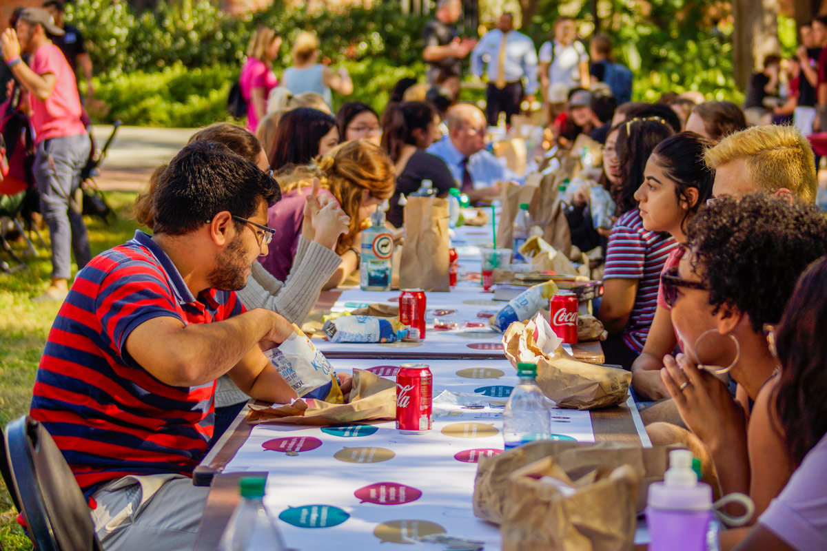 Photo of facutly, staff and students participating in The Longest Table @ FSU