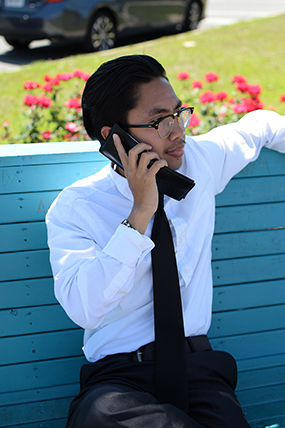 student using a cell phone